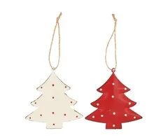Hanger kerstboom metaal 2 stuks rood-wit