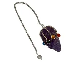 Pendel ruwe Amethist met chakra steentjes