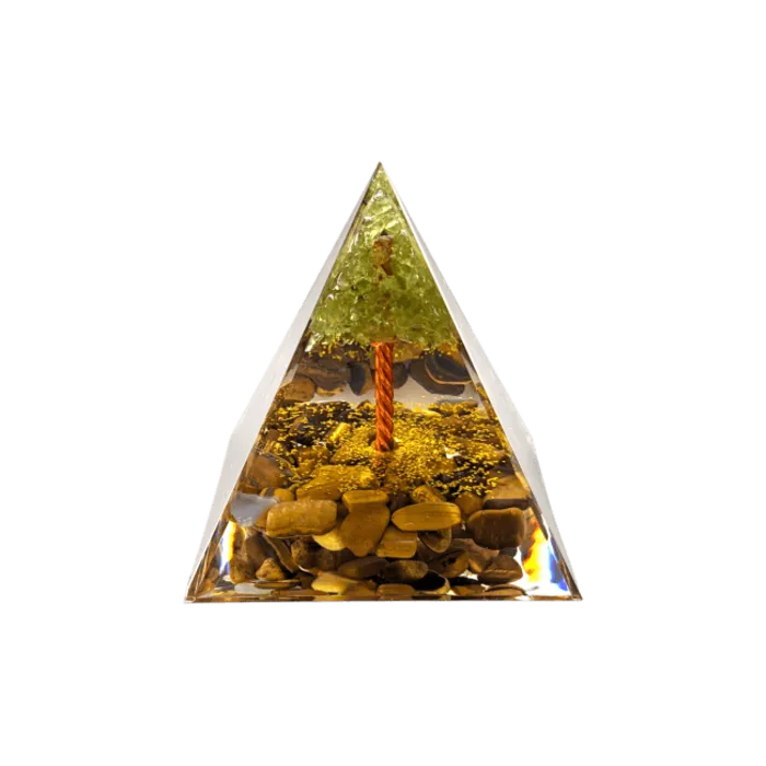 Piramide orgoniet peridoot - Tijgeroog met boom