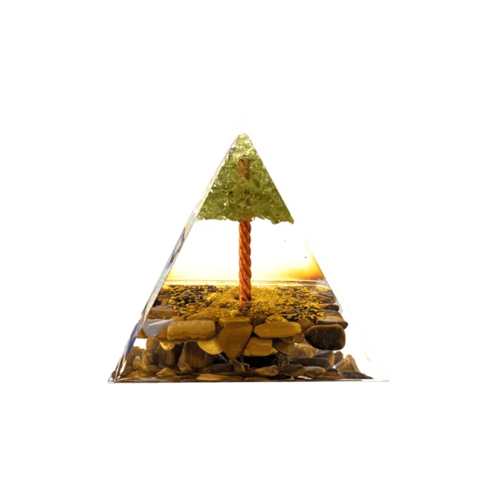 Piramide orgoniet peridoot - Tijgeroog met boom