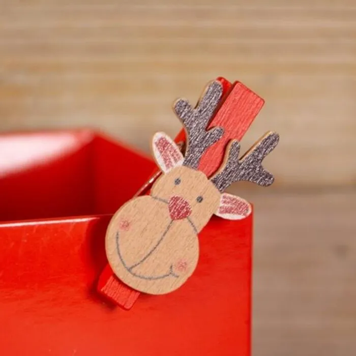 Houten knijper Kerst rendier 5 stuks