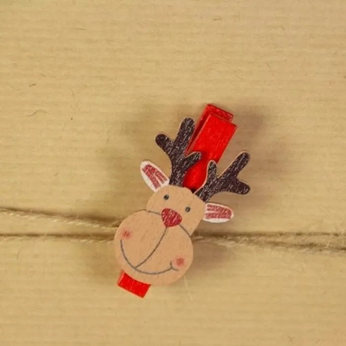 Houten knijper Kerst rendier 5 stuks
