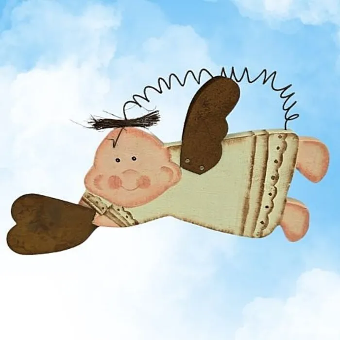 Engeltje Hout met Metalen Vleugels en Hartje - 20 x 10 cm