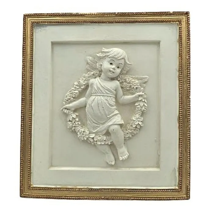 Engel Met Bloemenkrans - Wanddecoratie