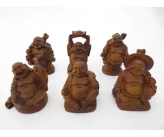 Boeddha set houtlook  6 stuks 5 cm