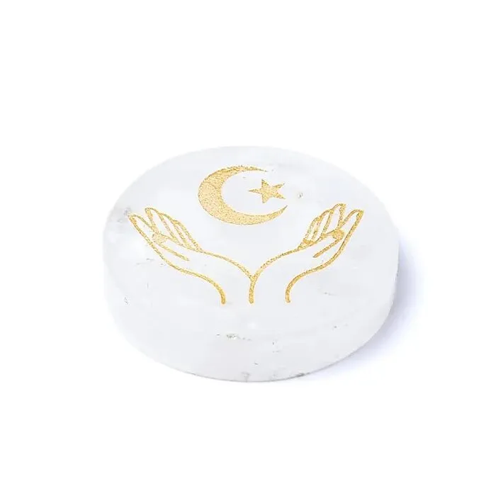 Gegraveerde Mineraalschijf Bergkristal Maan En Ster