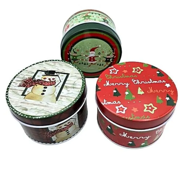 Metalen Kerstdoos met Dekseltje - Set van 3