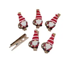 Kerstkabouter houten wasknijpers 6 stuks