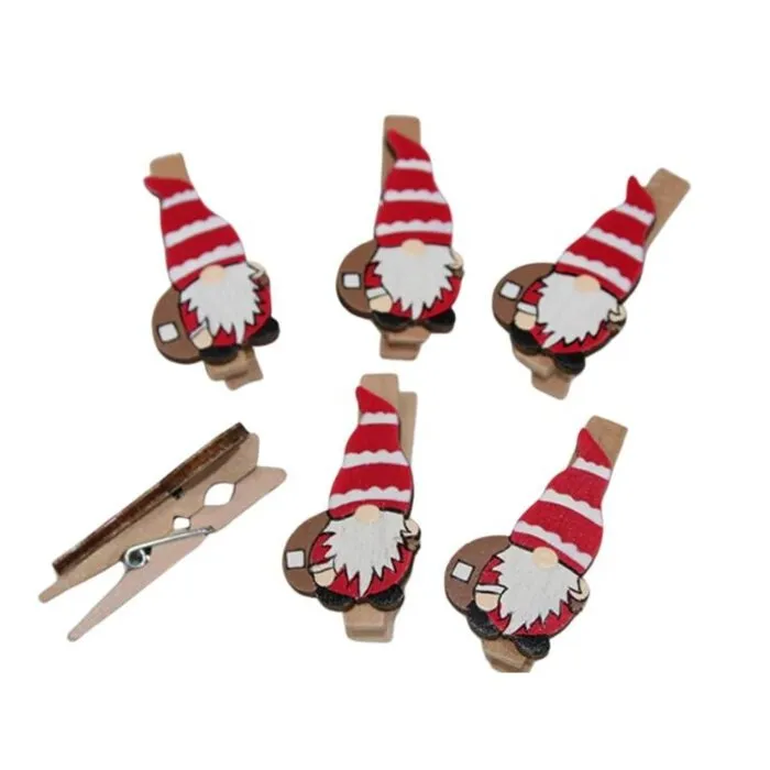 Kerstkabouter houten wasknijpers 6 stuks