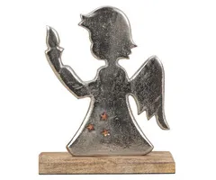 Metalen Engel op Houten Voet – 19 cm