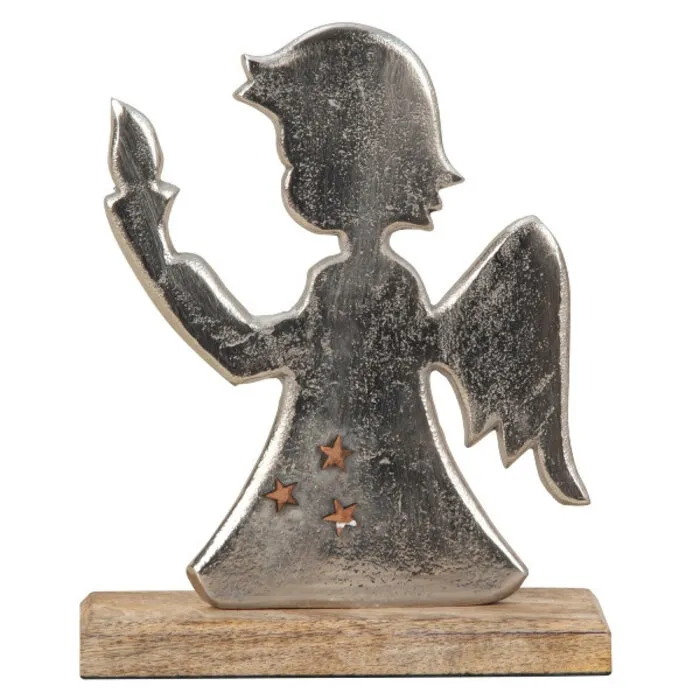 Metalen Engel op Houten Voet – 19 cm