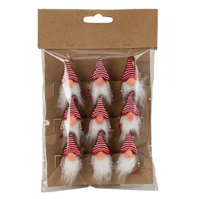 Houten kerstkabouters met klip 9 stuks