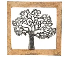 Metalen levensboom in houten frame