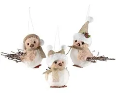 Hanger Kerstvogel in zacht eco-bont en hout