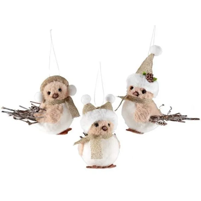 Hanger Kerstvogel in zacht eco-bont en hout