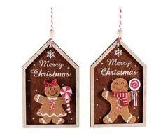Kerstdecoratie van stof en hout met peperkoekman
