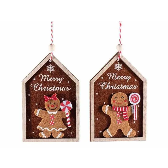 Kerstdecoratie van stof en hout met peperkoekman