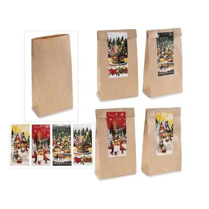 Kraftpapieren kerstzak met sluitlabel