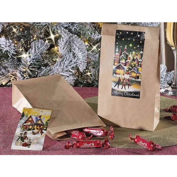 Kraftpapieren kerstzak met sluitlabel