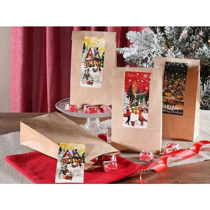 Kraftpapieren kerstzak met sluitlabel