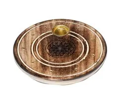 Ronde Flower of Life Wierookhouder van Mango Hout