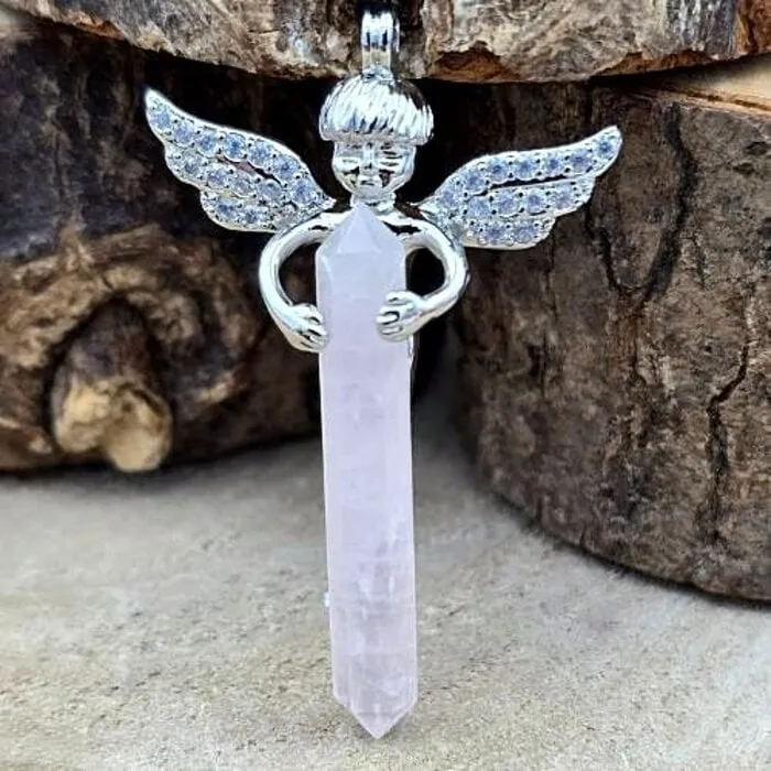 Engel met Dubbeleinder Rozenkwarts Hanger