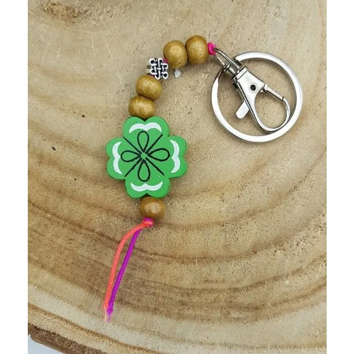 Sleutelhanger / Tashanger met klaver vier met kaartje