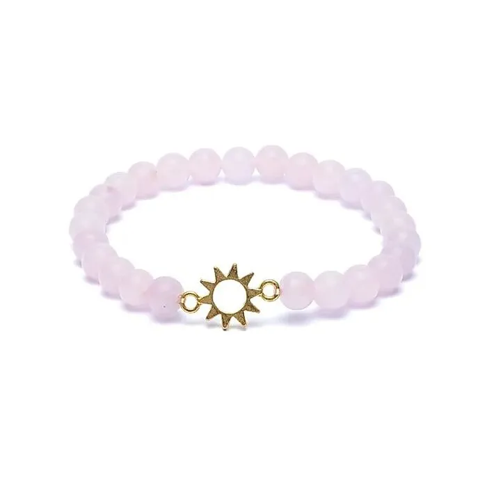 Armband rozenkwarts elastisch met zon bedel