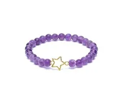 Armband amethist elastisch met ster bedel