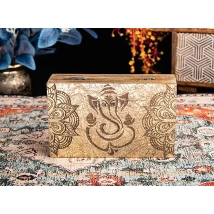 Ganesha houten kist gouden ornament