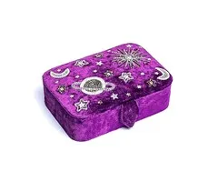 Sieraden / tarotdoos fluweel paars met galaxy