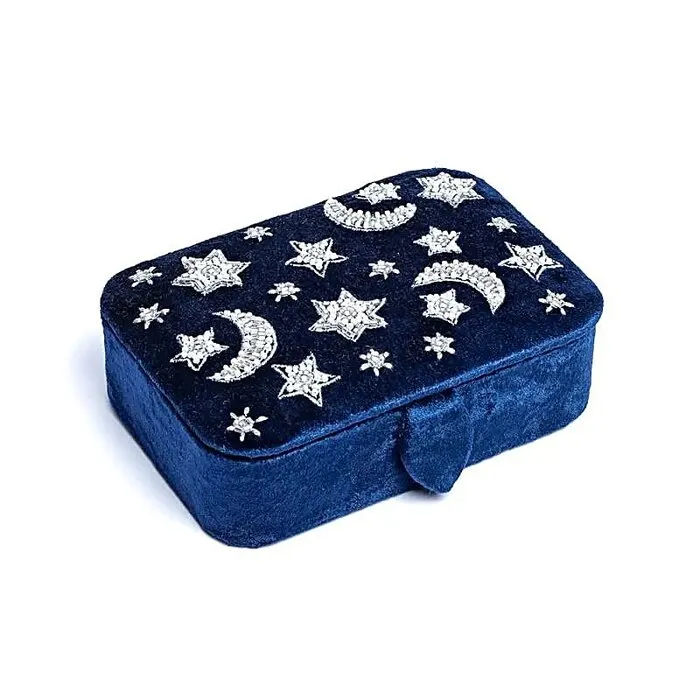 Sieraden Tarotdoos Fluweel Donkerblauw Maan Sterren