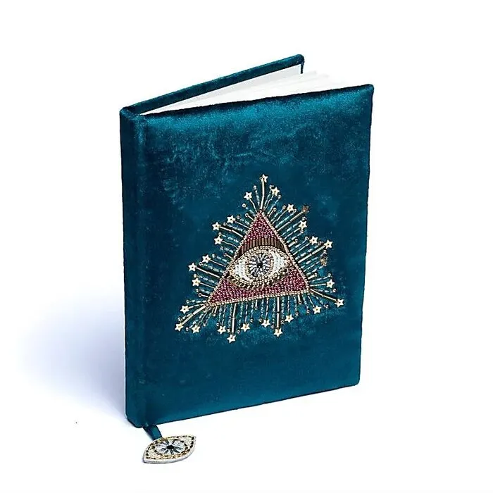 Notitieboek fluweel petrol met tarot oog