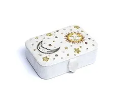 Sieraden / tarotdoos fluweel wit met zon en maan