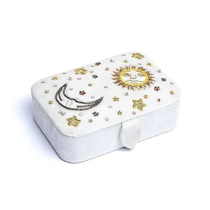 Sieraden Tarotdoos Fluweel Wit Zon en Maan - Luxe Doos