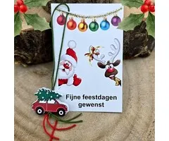 Mini kaartje "Fijne Feestdagen" met Auto Gelukshanger