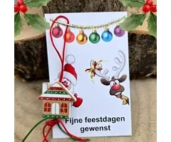 Mini kaartje "Fijne Feestdagen" met Huisje Gelukshanger