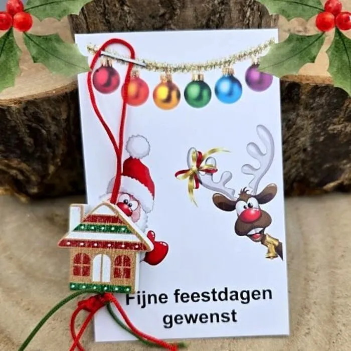 Mini kaartje "Fijne Feestdagen" met Huisje Gelukshanger