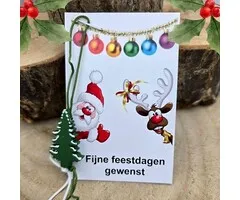 Mini kaartje "Fijne Feestdagen" met Kerstboom Gelukshanger