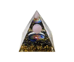 Orgonite Piramide  Rozenkwarts & Zwarte Obsidiaan Tree of Life