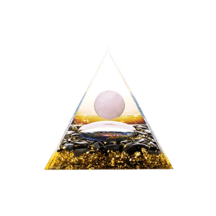 Orgonite Piramide  Rozenkwarts & Zwarte Obsidiaan Tree of Life