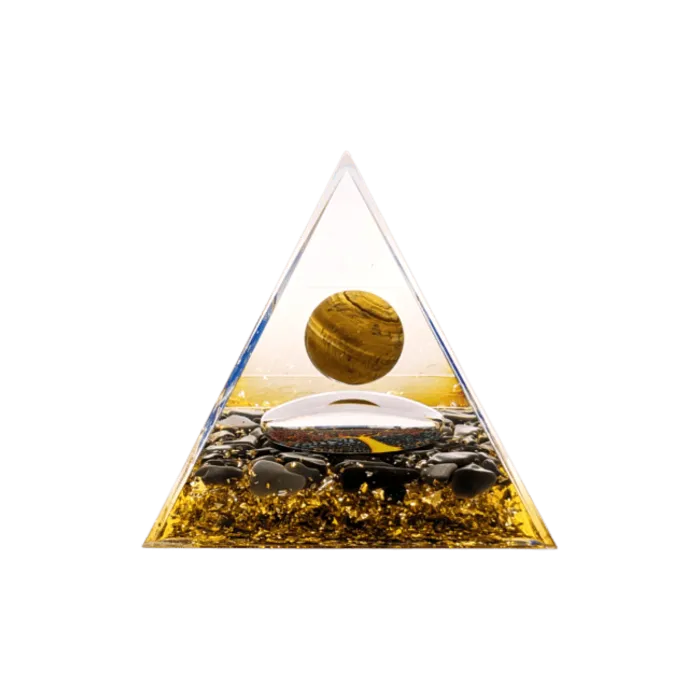Orgonite Piramide  Tijgeroog & Zwarte Obsidiaan Tree of Life