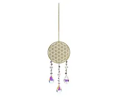 Suncatcher met flower of life, goud en amethist