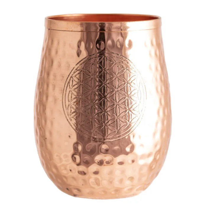 Koperen drinkbeker met levensbloem