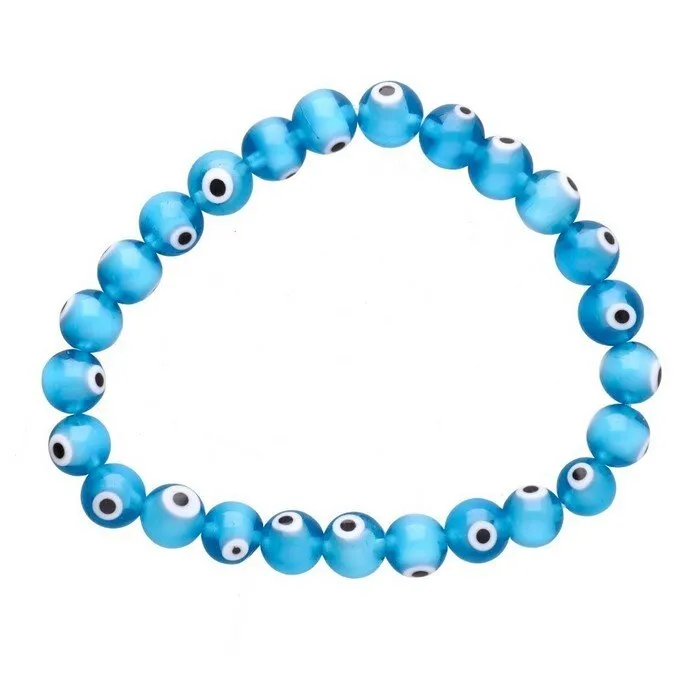 Boze oog armband lichtblauw 6 mm