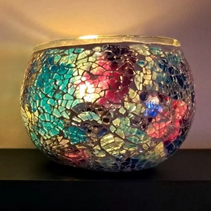 Mozaiek theelichthouder blauw