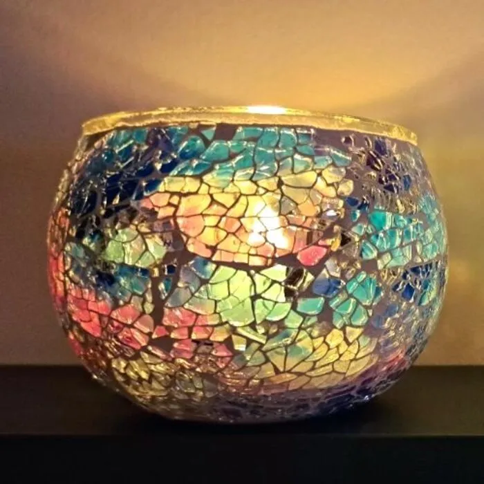 Mozaiek theelichthouder blauw