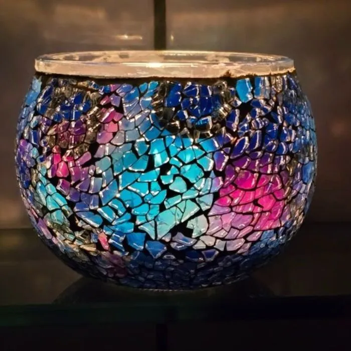 Mozaiek theelichthouder blauw