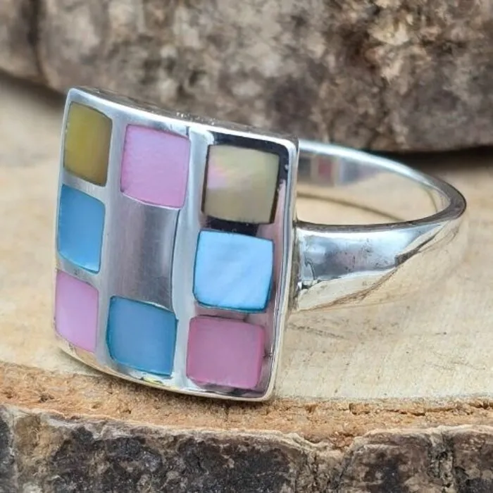 Sterling Zilveren Ring met Parelmoer – Maat  8,5