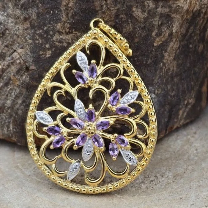 Goud Vergulde Sterling Zilveren Hanger Met Amethist